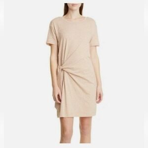 VINCE Casual Striped Cotton T-shirt Dress with Side Tie Detail Size Large